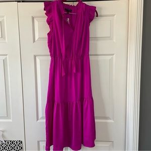 Banana Republic Tiered Tie Neck Magenta Fucshia Midi Dress Size 10